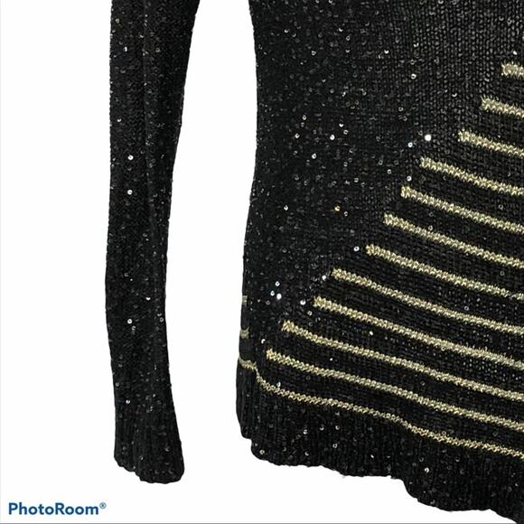 Anthropologie Escio Asymmetrical Metallic Gold and Black Sequined Sweater Small - Picture 5 of 12